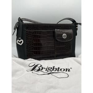 Brighton Vintage Black Pebble Brown Croc Leather Shoulder Bag Box Dust Bag Charm
